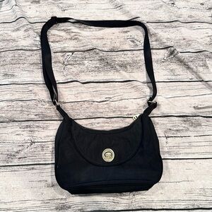 Baggallini Chic Black Nylon Crossbody Bag With Brushed Gold Hardware ~11x7”